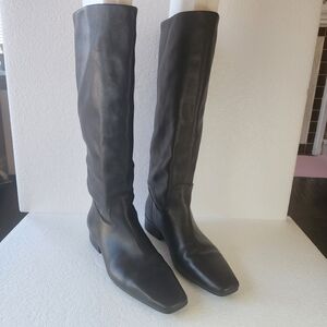 Steve Madden Gwyneth Black Leather Knee High Square-Toe Boots
